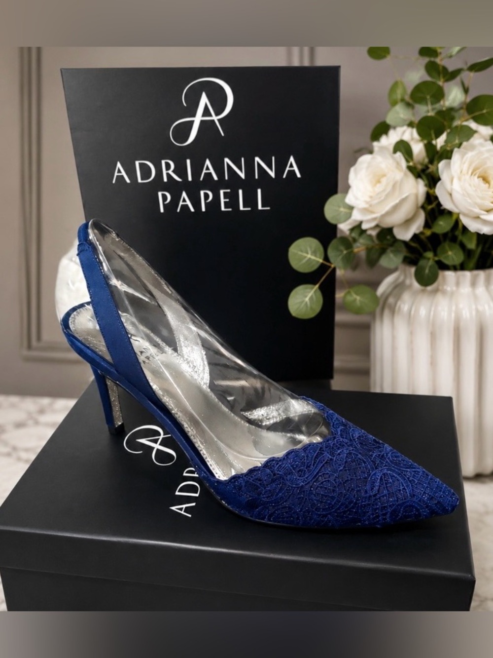 Adrianna Papell Hallie Navy Attalie Lace Size 5.5M